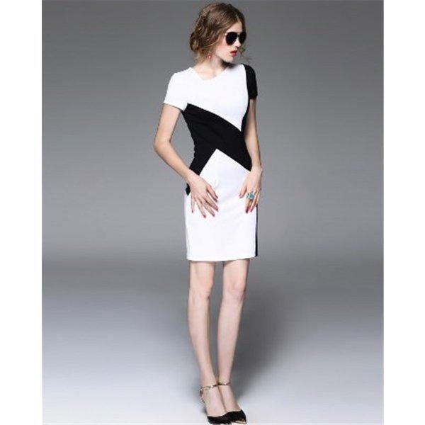 絶対一番安い ワンピースタイトバイカラー膝丈お呼ばれ二次会袖付きパーティー通勤オフィスきれいめ代30代40代50代n 春夏新色 Www Doctor Plan Com