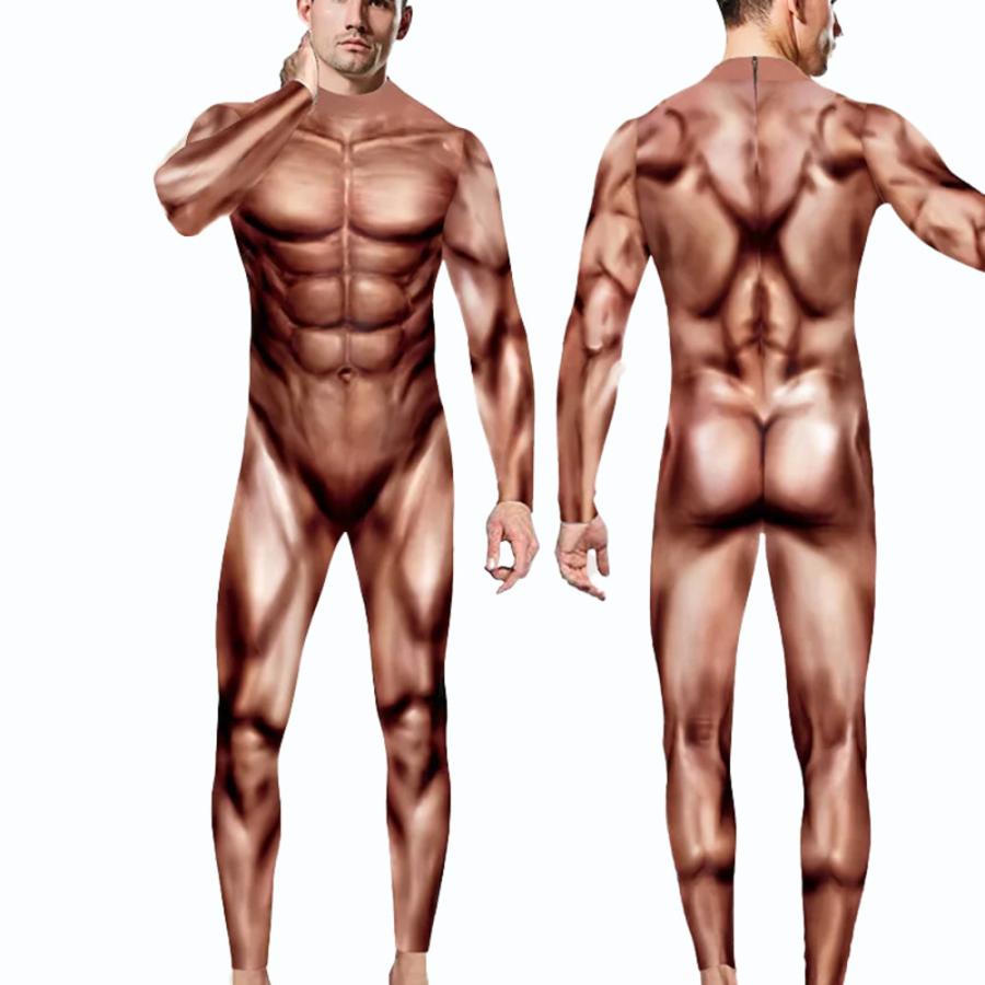 筋肉スーツ コスプレ  全身タイツ  進撃 巨人 3D印刷 コスチューム ハロウィン 内蔵   flesh-L