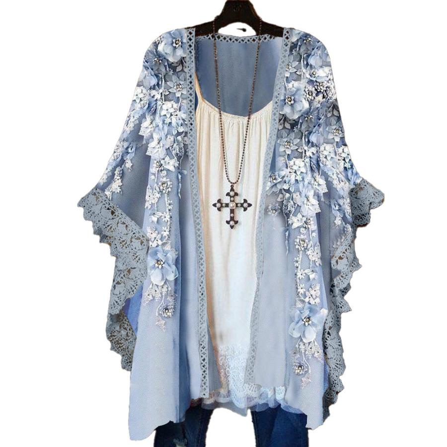 レディース 女性用 UVカット シフォン 通気性 ゆったり カーディガン カジュアル  ブルーXL