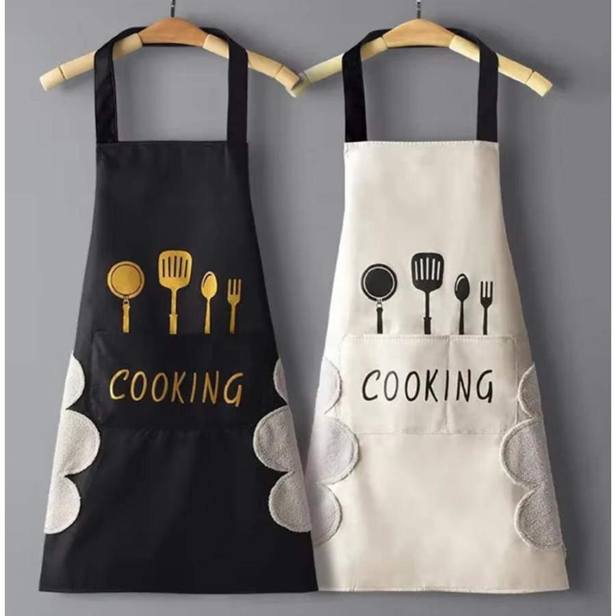 エプロン おしゃれ 防水 耐油性 キッチン 2枚セット 便利 収納 作業着 夏用 薄手 料理 黒白