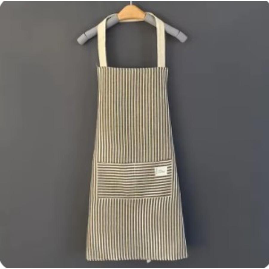 エプロン リネン ストライプ 調節 伸縮性 キッチン 調理 新生活 家庭用 シンプル ナチュラル  茶