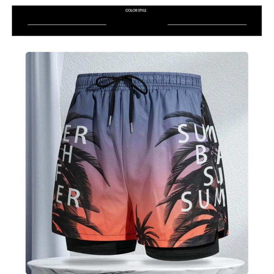 メンズ 水着 水陸両用 サーフパンツ インナー付 海水パンツ Lサイズ orange