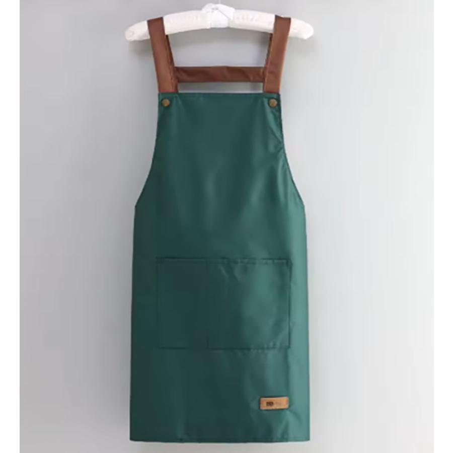 エプロン キッチン ワーク 収納 作業着 夏用 薄手 ダイニング 料理 バーベキュー 調節可能  深緑