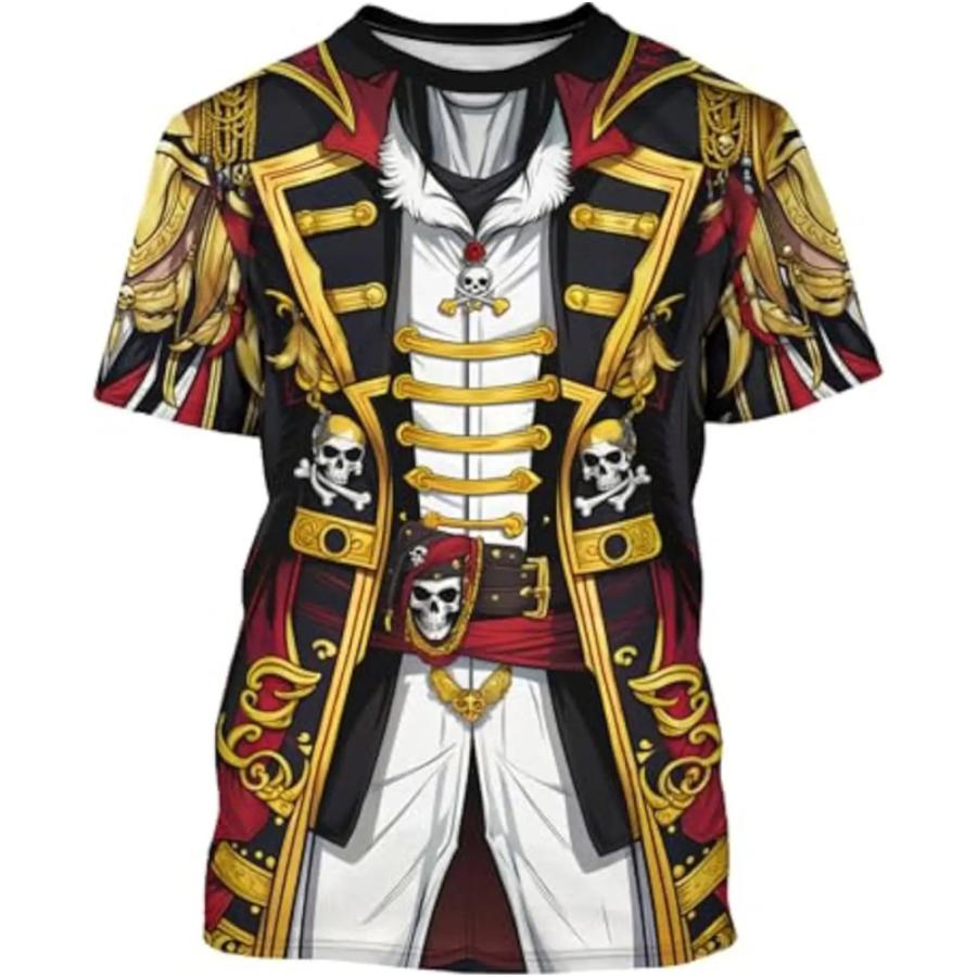 メンズ レディース 半袖 3Dプリント 海賊風 Tシャツ コスプレ カリビアン風 ハロウィン 衣装 