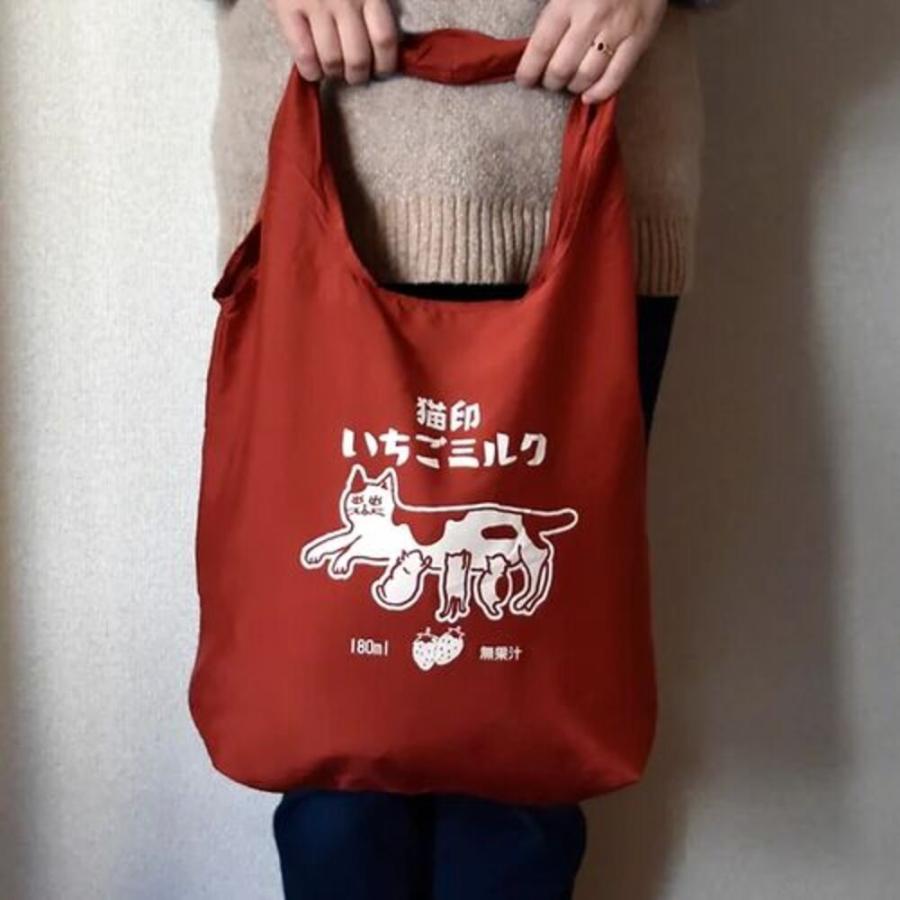 おしゃれ かわいい プレゼント ギフト レッド 雑貨 折りたたみ 猫グッズ 昭和レトロ お買い物袋   赤