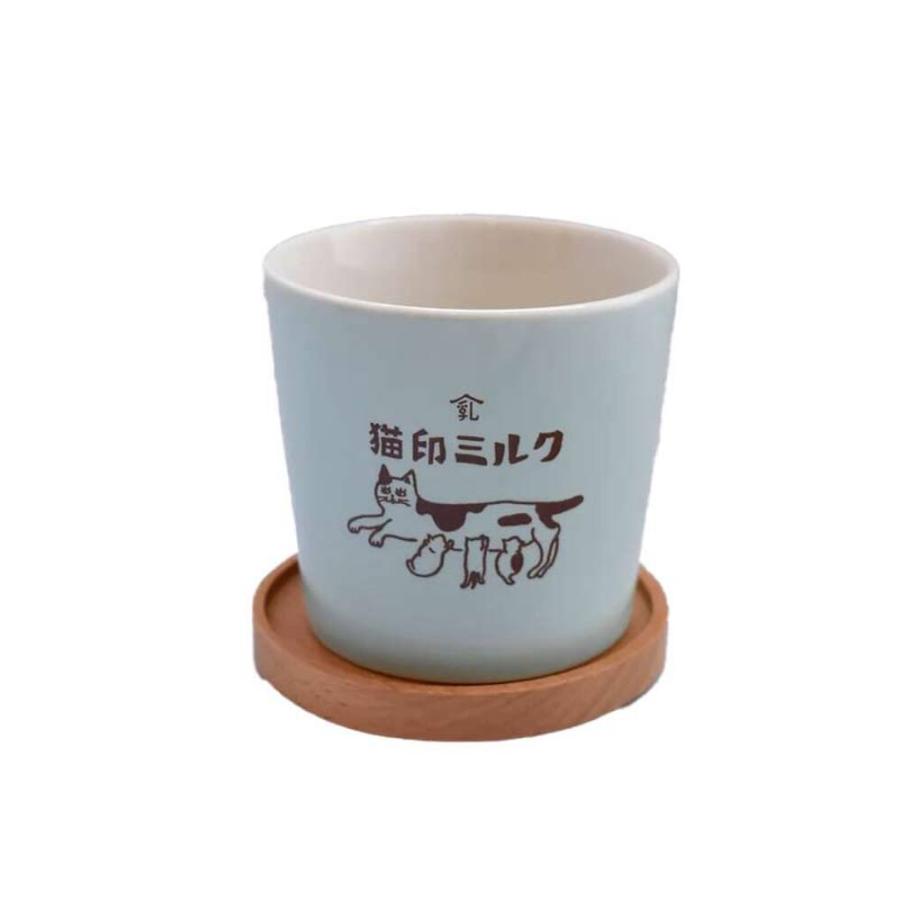 猫印 湯呑 美濃焼 猫 ギフト マグカップ 可愛い コースター 木製 プレゼント 祝い グリーン