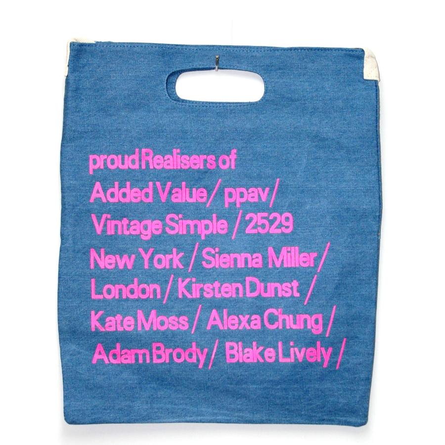 青×ピンク トートバッグ デニム 大容量 軽量 通勤通学 多機能 英字ロゴ アメアパ 青-ピンク文字