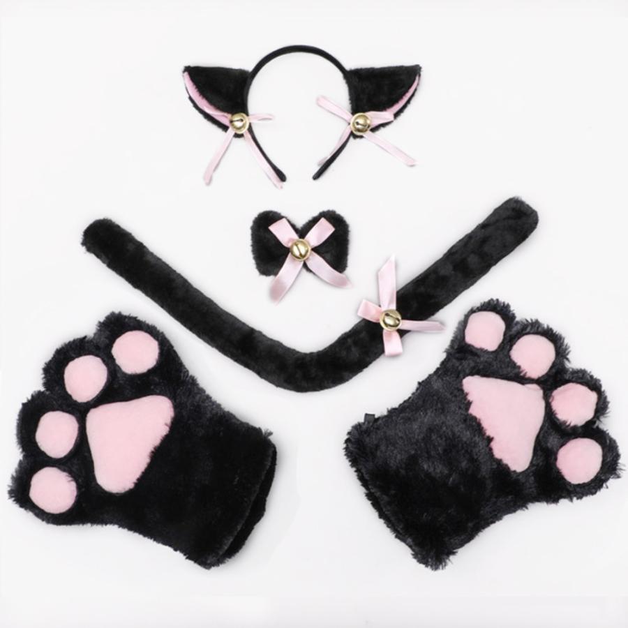 セット レディース メンズ かわいい パーティ イベント ふわふわ コスプレ 仮装 猫耳  黒