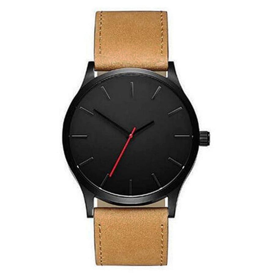 シンプル メンズ 腕時計 クォーツ 革ベルト カジュアル ブラウン