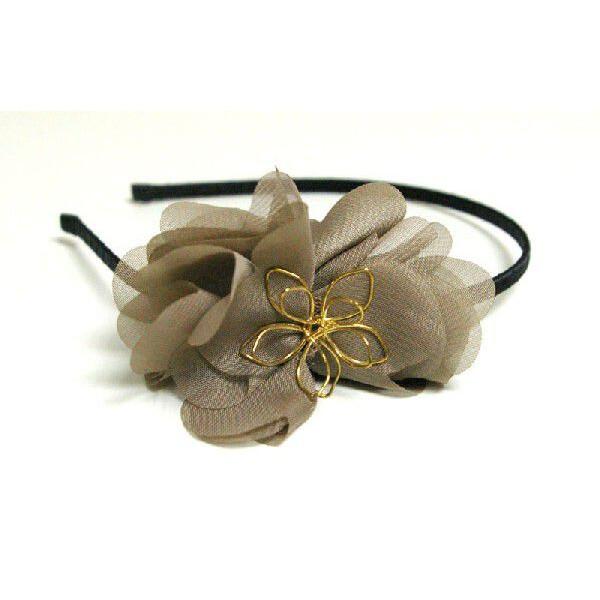 花 カチューシャ ヘアアクセサリー レディース かわいい おしゃれ 金線花  グレー