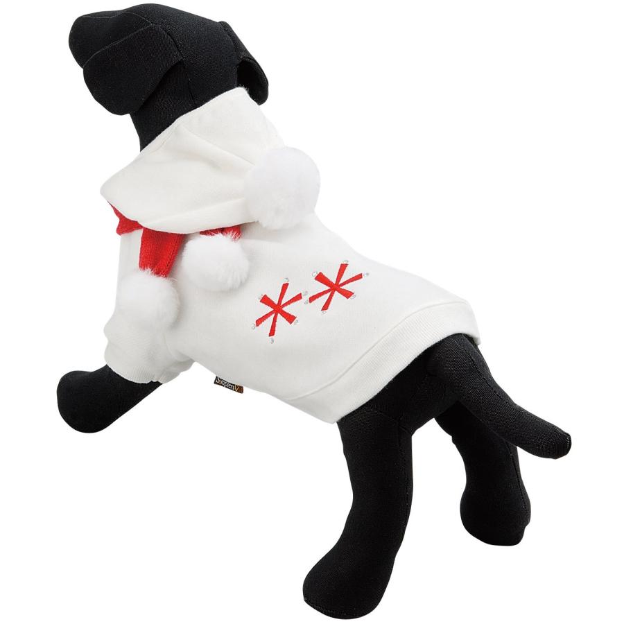 犬 イヌ 洋服 ホワイト フード パーカー 帽子付き トレーナー ポンポン ペット 冬 防寒 刺繍 オフホワイト 
