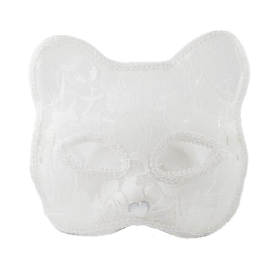 フェイスマスク 猫 ネコ レース コスプレ 舞踏会 仮面 ベネチアンマスク ハロウィン ホワイト