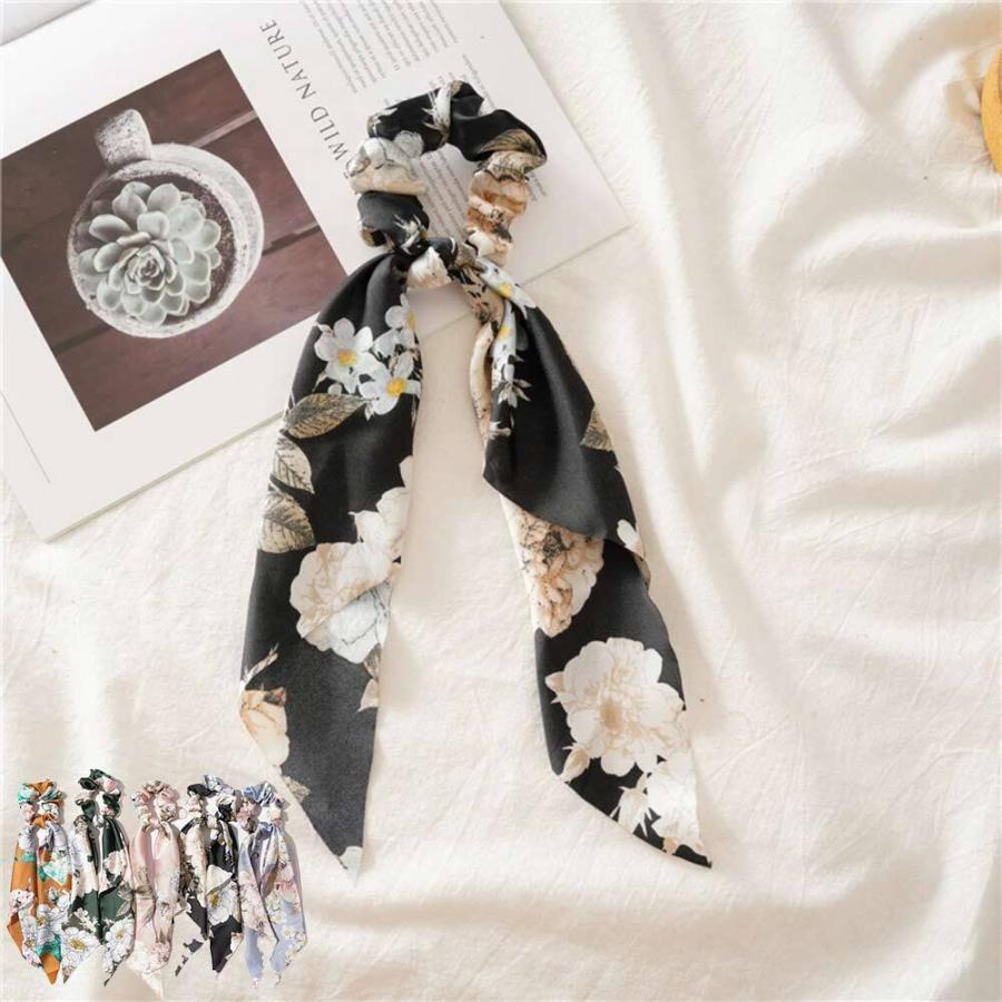 スカーフ形ヘアゴム シュシュ 大きい蝶結び おしゃれ ヘアアクセサリー リボン 髪  ブラック