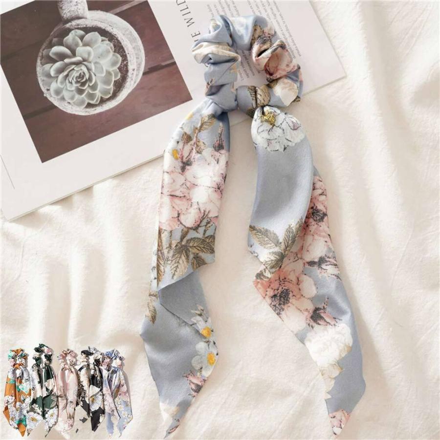 スカーフ形ヘアゴム シュシュ 大きい蝶結び おしゃれ ヘアアクセサリー  スカイブルー