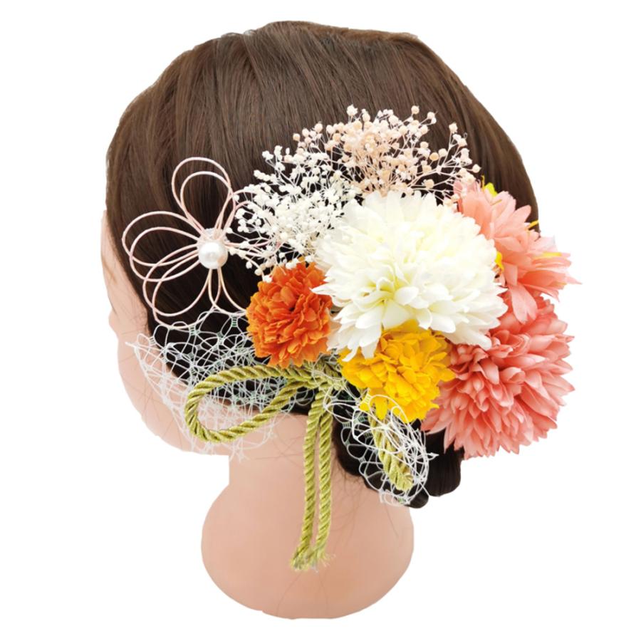 付き 花 パール 結婚式 卒業式 華やか 和風 成人式 豪華 ヘアアクセサリー 髪飾り 袴 水引   赤