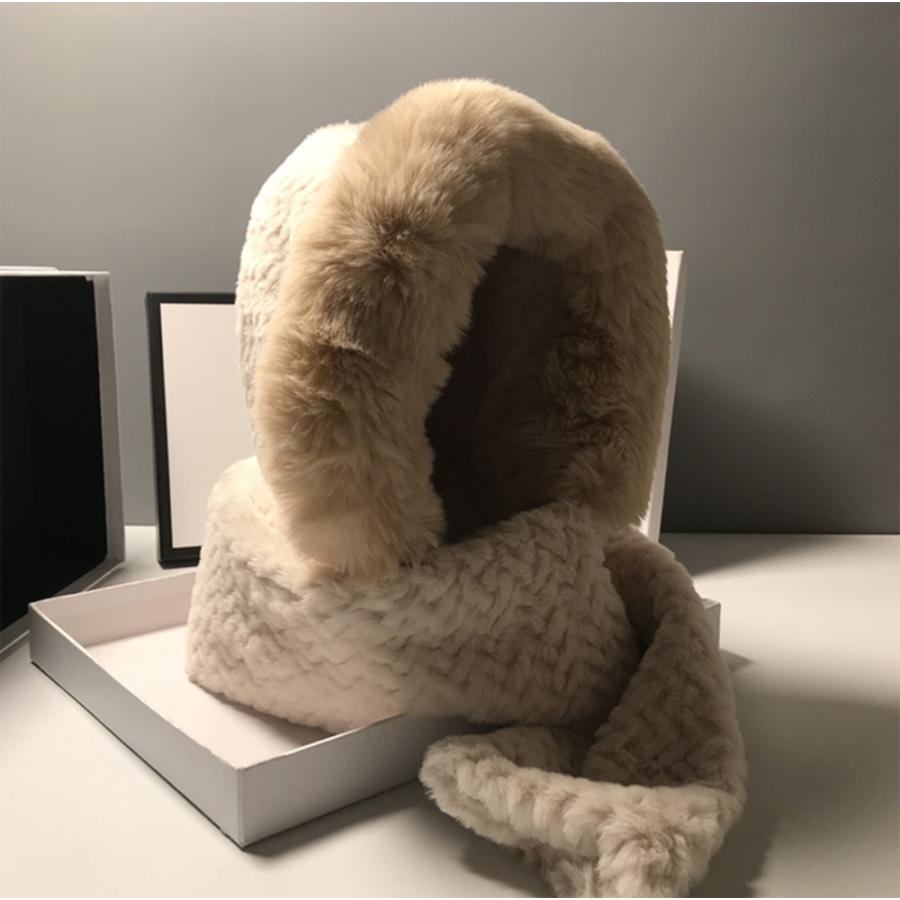 フード付き マフラー 帽子 一体型 厚手 ファー 耳保護 冬物 防寒グッズ 暖かい プレゼント ベージュ