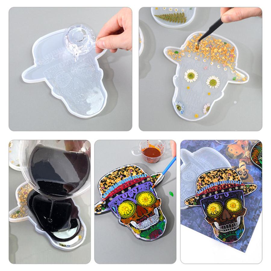 レジン シリコンモールド コースター 骸骨 4点セット カラベラ DIY