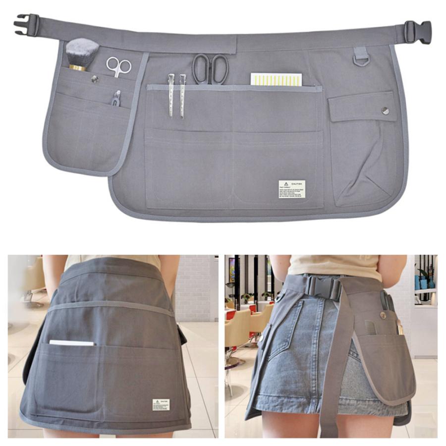 エプロン ガーデニング  作業 工具 収納ポケット ショート丈 美容師 スタイリスト バーテン  灰色