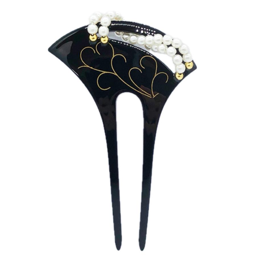 髪飾り かんざし 和装 パール 二本差し かわいい 簪 バチ型 レディ  黒ビーズなし