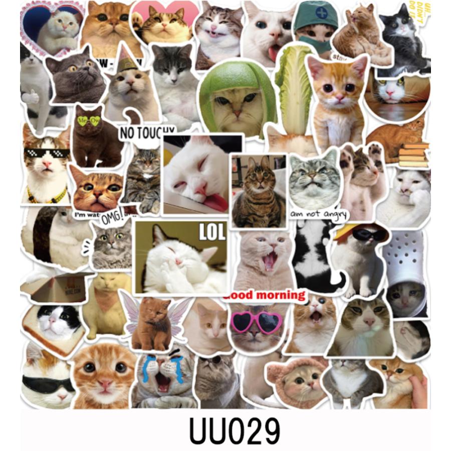 シール ステッカー 猫ミーム フレークシール 50枚 生活防水 スマホ ステッカー  UU029