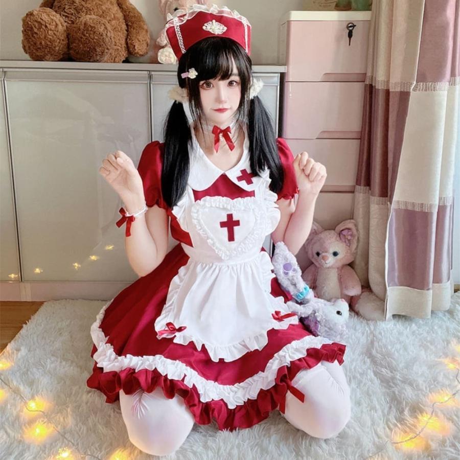 十字架メイド服メイド服 コスプレ 衣装 フリル ロリータ ミニスカ ドレス 修道女 ハロウィン かわいい シスター|黒｜pandaz｜07