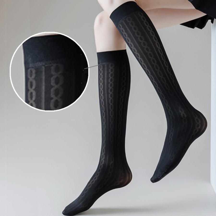 靴下 チェーン柄 シースルー 夏 地雷系 量産型 レディース 可愛い  チェーン-黒