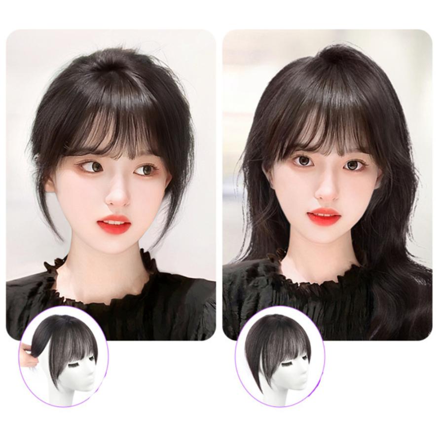 3D 前髪 ウィッグ 薄型 もみあげ付き ワンタッチ ダークブラウン