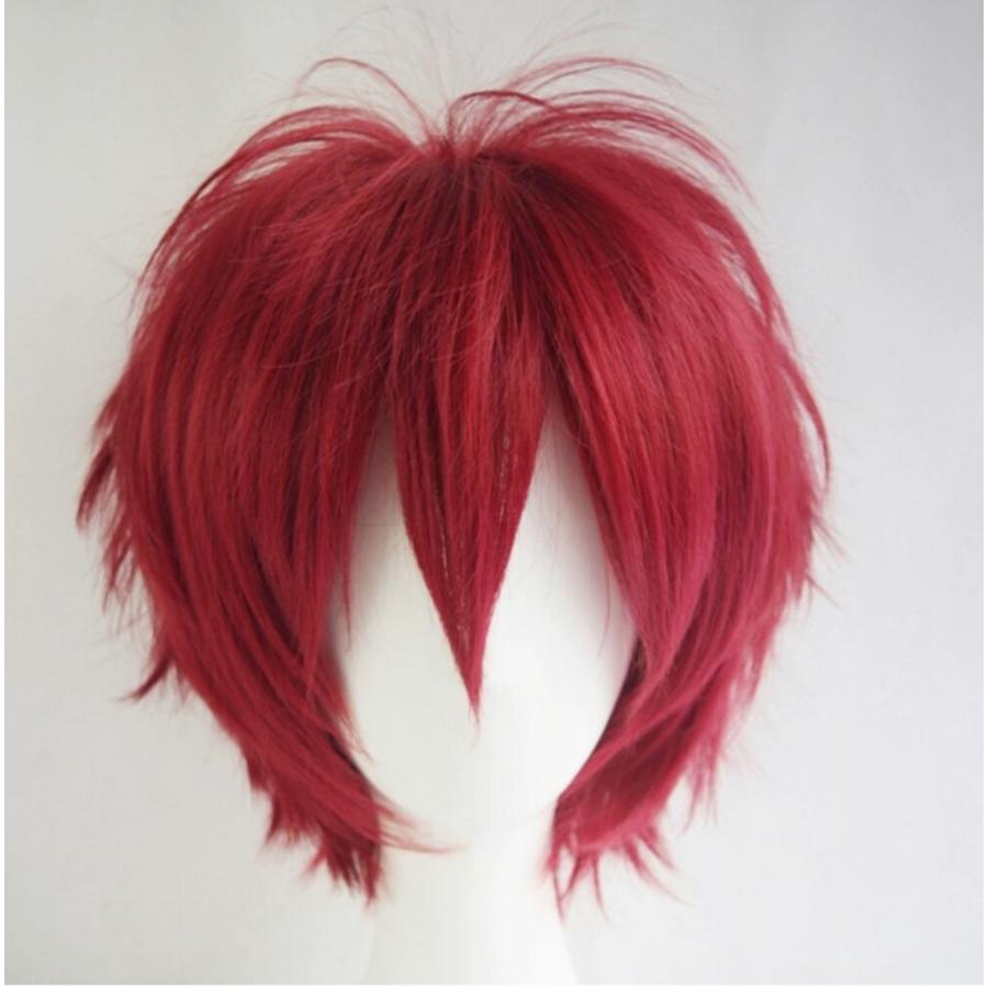 コスプレ カラー ウィッグ ショート キャラクター ヘア アニコス コミケ 併せ ハロウィン イベント かつら ウィッグ  ワインレッド