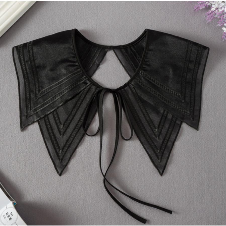 付け襟 シースルー レース リボン 地雷系 かわいい レディース フェイクカラー レイヤード 重ね着 Yシャツ 003