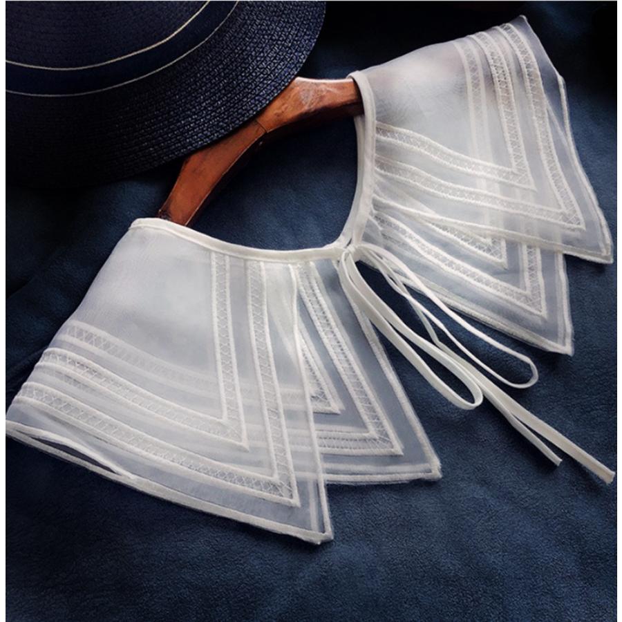 かわいいレース付け襟 リボン付き 取り外し可能偽襟 レイヤード セーター重ね着 フリル襟  004