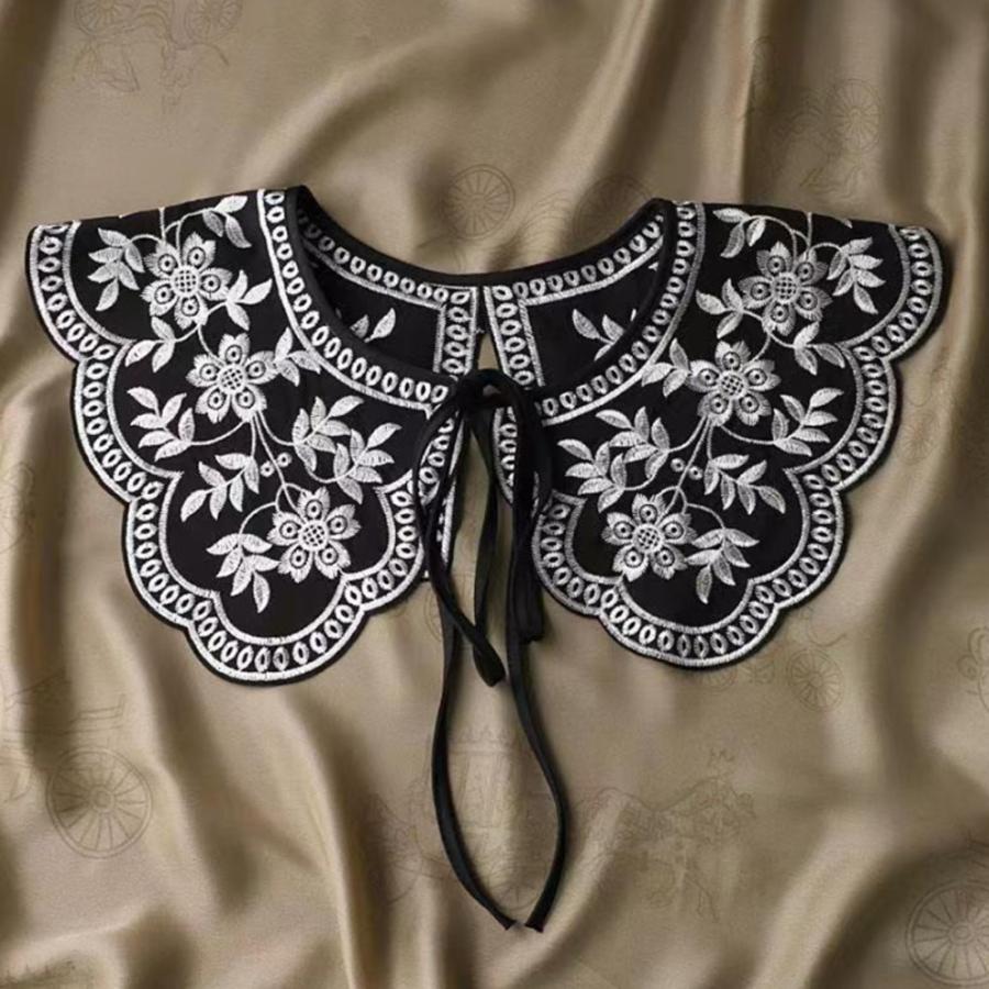 かわいい 花柄 付け襟 リボン付き 取り外し可能 レイヤード フリル襟 春秋冬  005