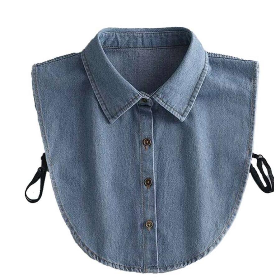 レディース つけ襟  シャツ 小物 ブラウス フェイクカラー デニム おしゃれ ライトブルー