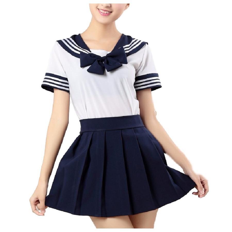 セーラー服 コスプレ 女子高生 制服 半袖 夏服 プリーツスカート  ネイビー