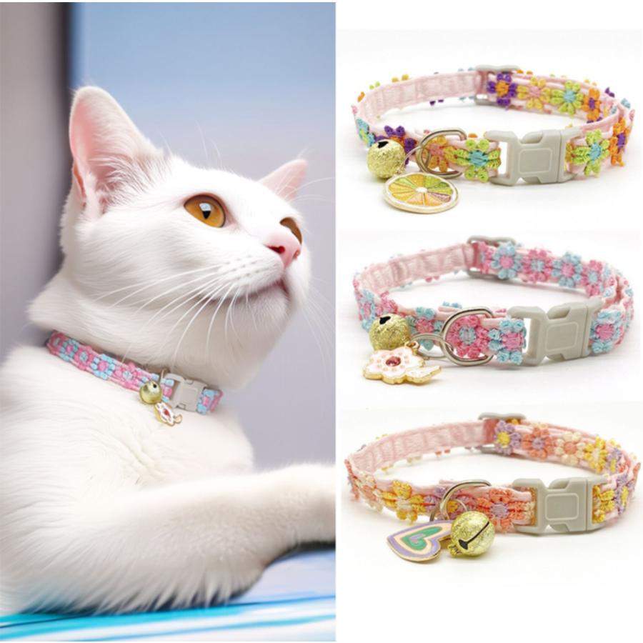 ＊オーダーページ＊お花の猫首輪 小型犬 ハンドメイド 鈴付き セーフティバックル 猫 ペット 首輪 犬 鈴 花柄 レース セーフティバックル 軽量 調整可能