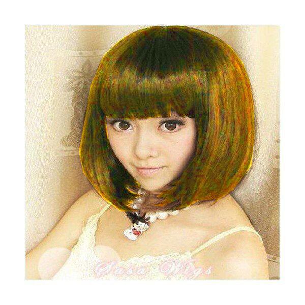 レディース ウィッグ コスプレ ファッション 耐熱フル ショートボブ ストレート イエローゴールド