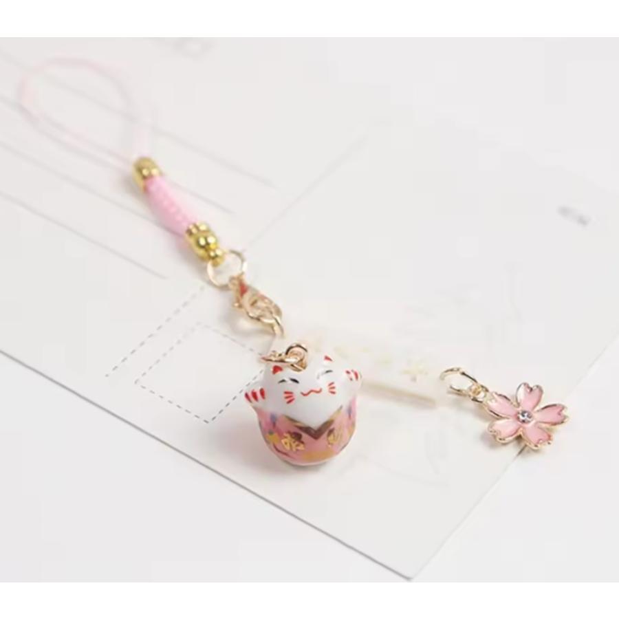 招き猫 スマートフォンストラップ iPhoneストラップ さくら 桜 猫 キーホルダー   ピンク