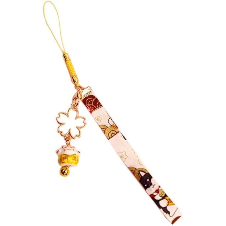 招き猫 スマートフォンストラップ iPhoneストラップ さくら 和柄 桜 猫 キーホルダー お守り ギフト プレゼント| 黄