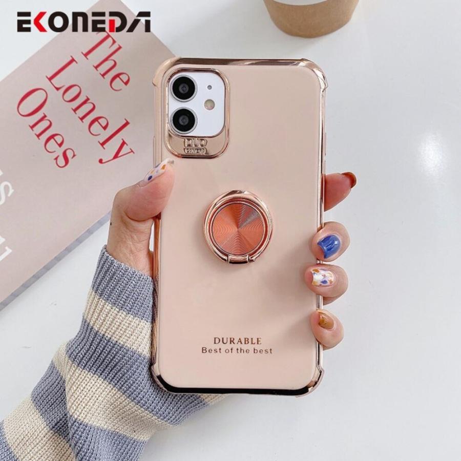 フィンガーリングスタンドケース iPhone X 用 高級メッキソフトスマホカバー スマ  ピンク