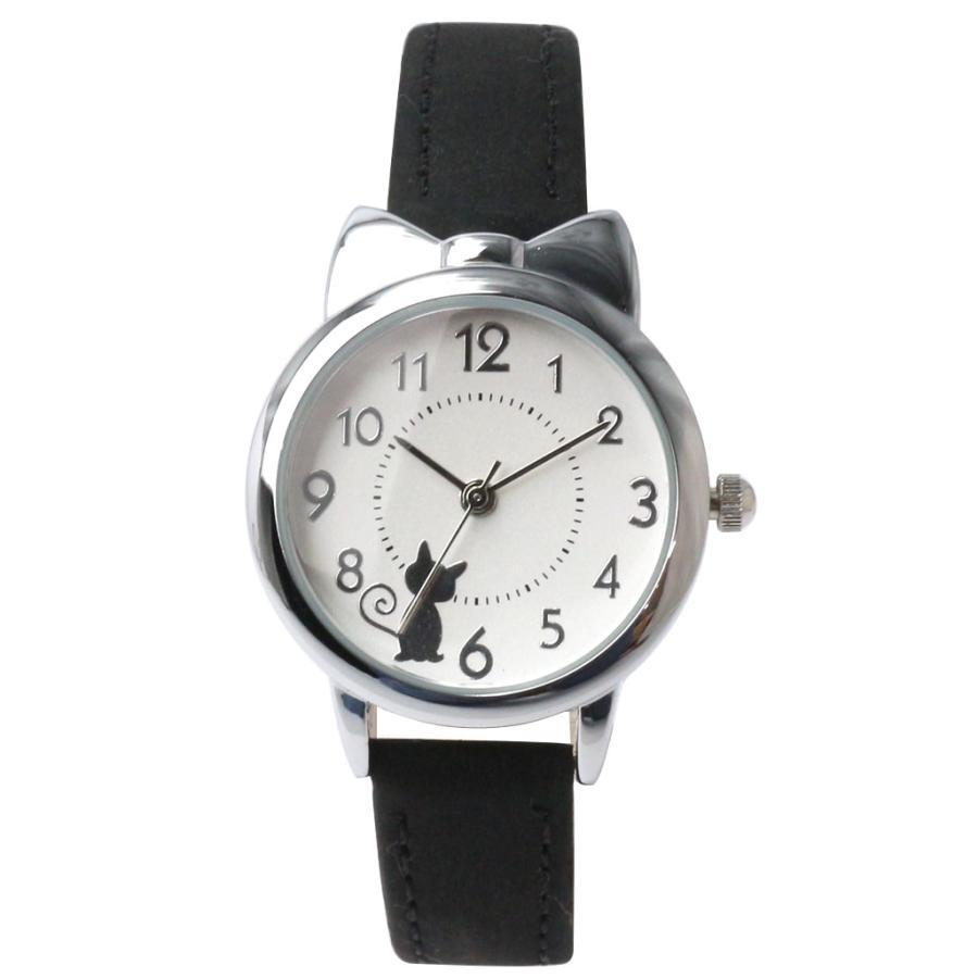 レディース 腕時計 子供 アナログ 猫 猫耳 ファッション クウォーツ ブラックシルバーセット