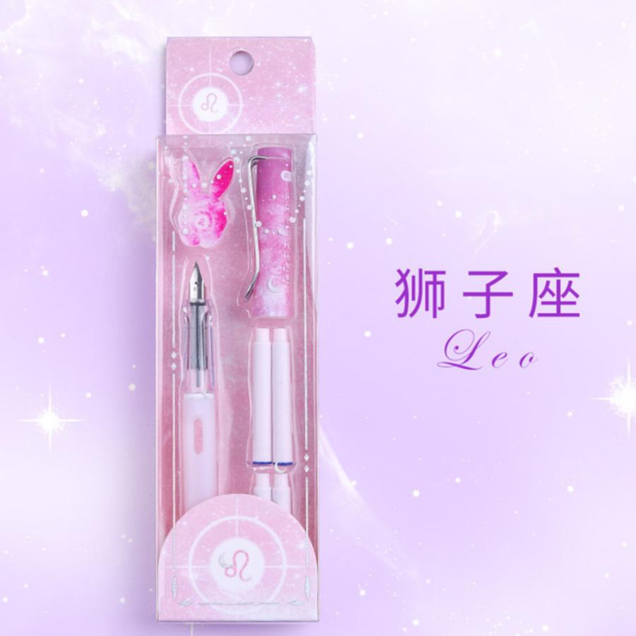 インクカートリッジ付き 12星座万年筆 ギフトセット EF ペン先筆記姿勢補正 か  しし座-EF