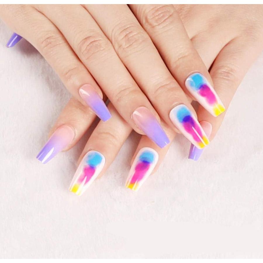 ネイルチップ パープル グラデーション レインボー ロング スクエア ギャル フェス 推し活 11