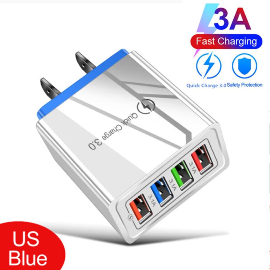 4ポートUSB充電器　QuickCharge 3.0 For iPhone 12 P  ブルーUS