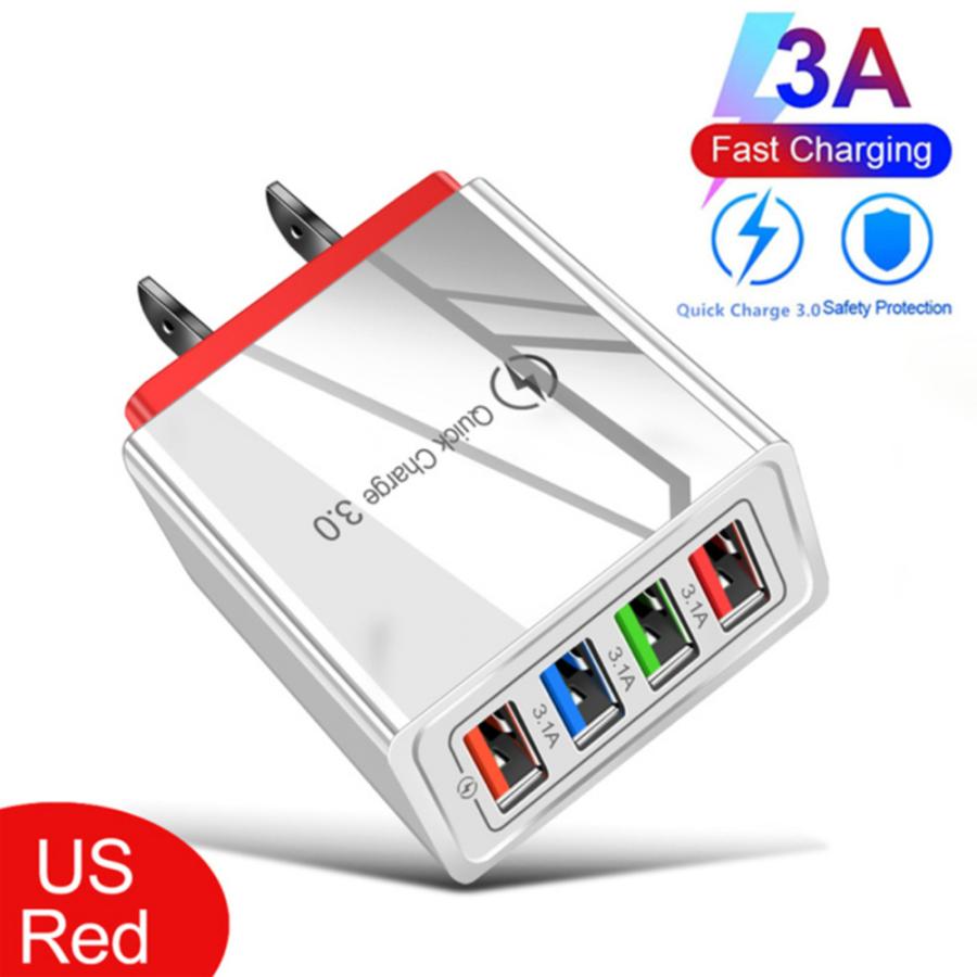 4ポートUSB充電器　QuickCharge 3.0 For iPhone 12 P  レッドUS