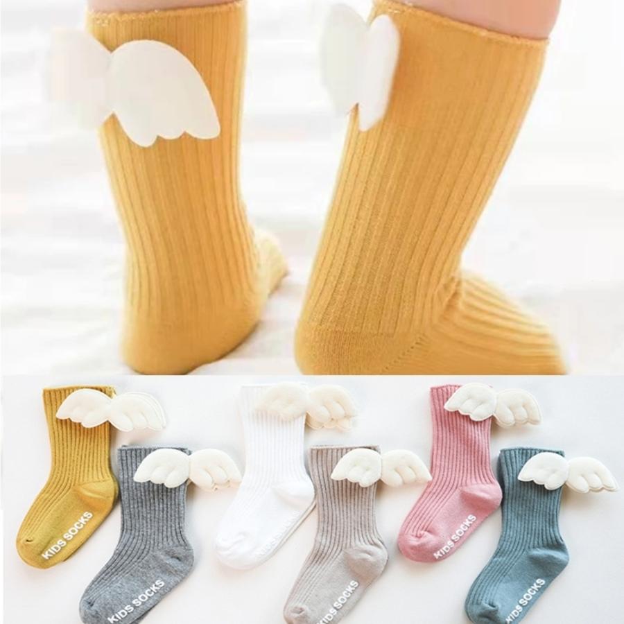 天使の羽のベビーソックス 幼児 ニーハイソックス 春夏 コットン 赤ちゃん ガール ボーイ  黄色-S