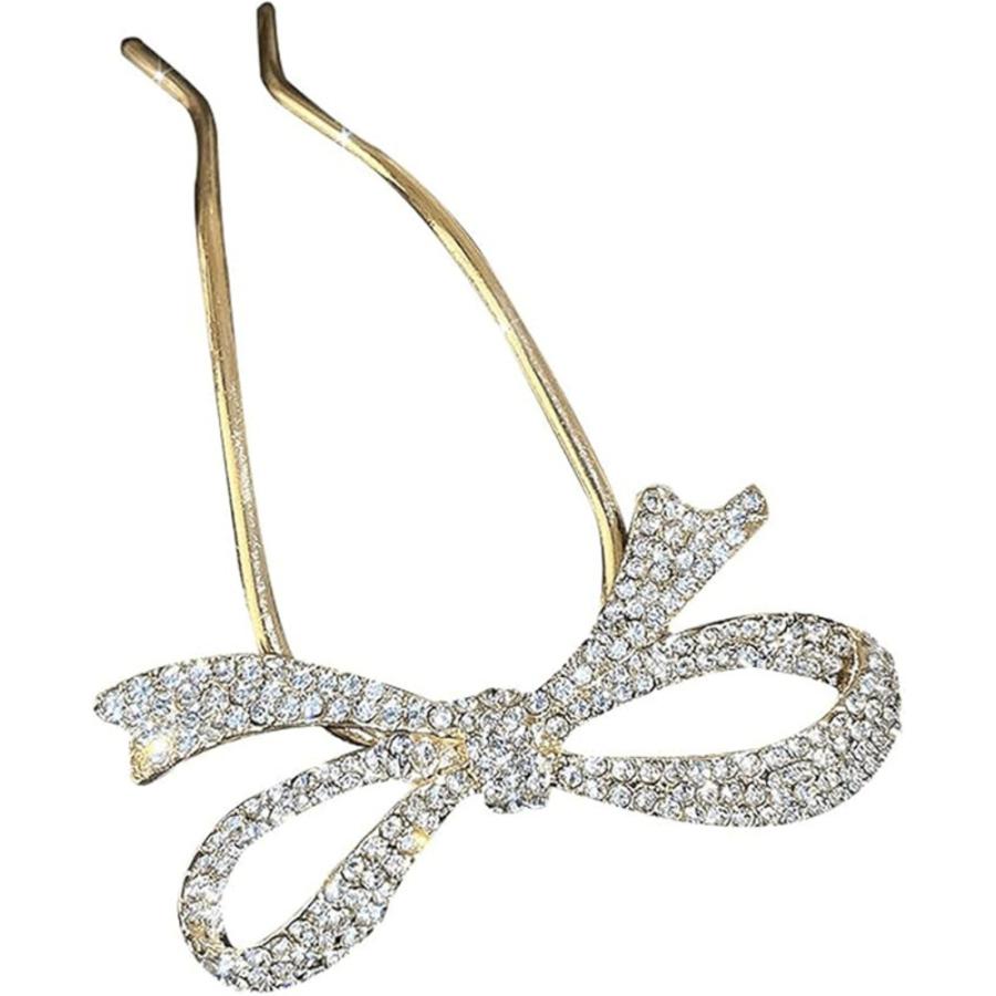 リボン ヘアピン 気質 エレガント 髪留め ブライダル クリスタル 髪飾り ヘア  1シルバー