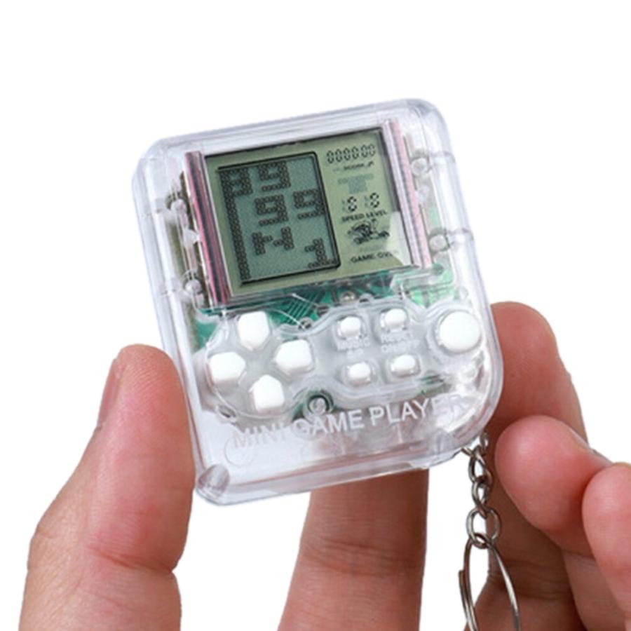 ミニゲーム キーホルダー おしゃれ パズル レトロ ノスタルジー 子供 大人 キッズ ブロック ドット絵 clearWhite