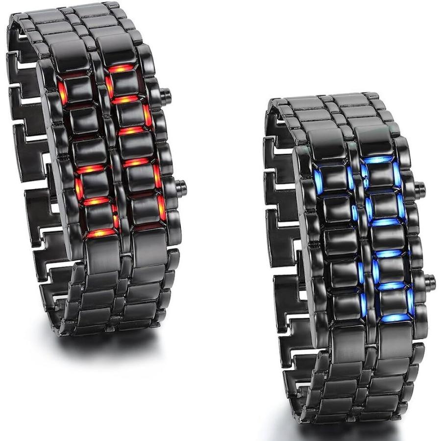 近未来型 LED デジタル 腕時計 新品 光る表示LED腕時計 ブレスレット型 文字盤レス| ブラックレッド