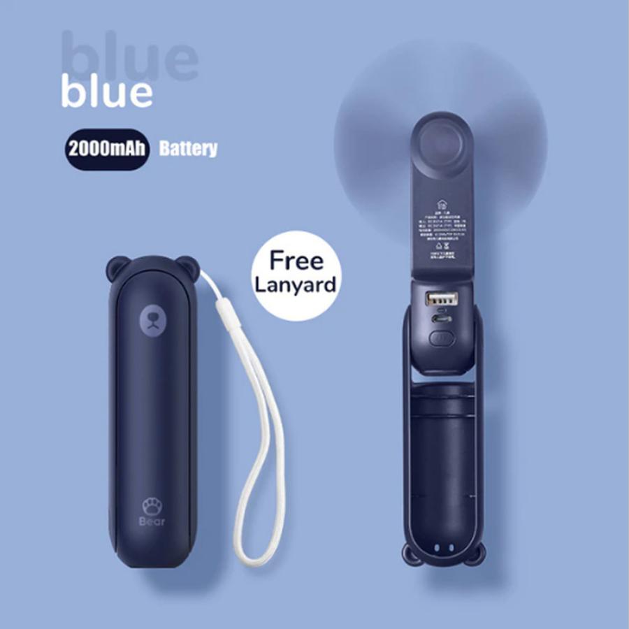 携帯扇風機 ハンディファン くま耳 可愛い USB充電式 2000mAh ブルー