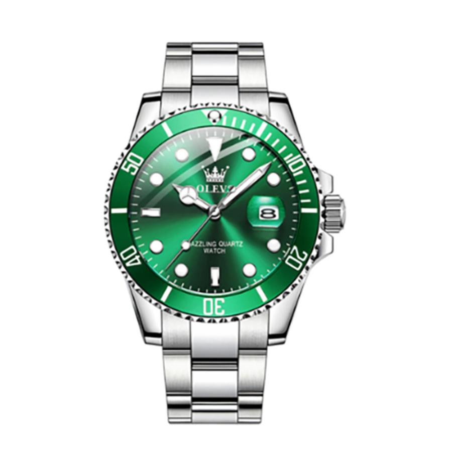 メンズ 腕時計 ウォッチ 防水 カレンダー 高級 オフィス 頑丈 おしゃれ スタイリッシュ 緑銀