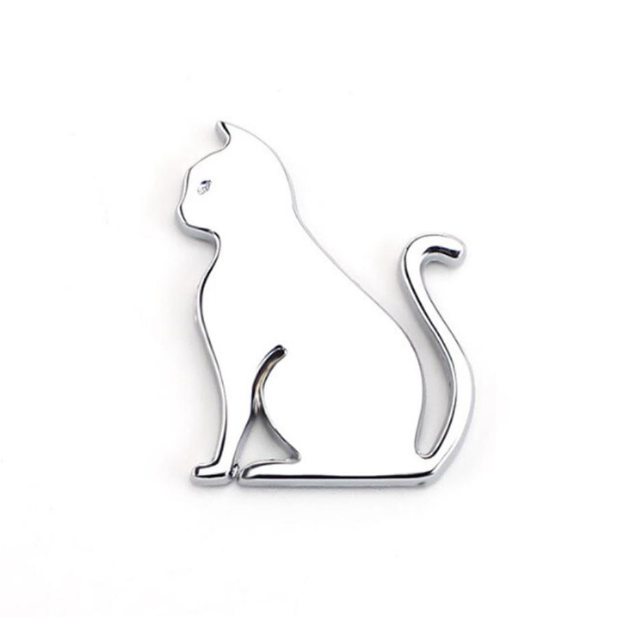 バイク かわいい 可愛い 防水 金属 ネコ 自転車 3D ステッカー 立体 ねこ   シルバー